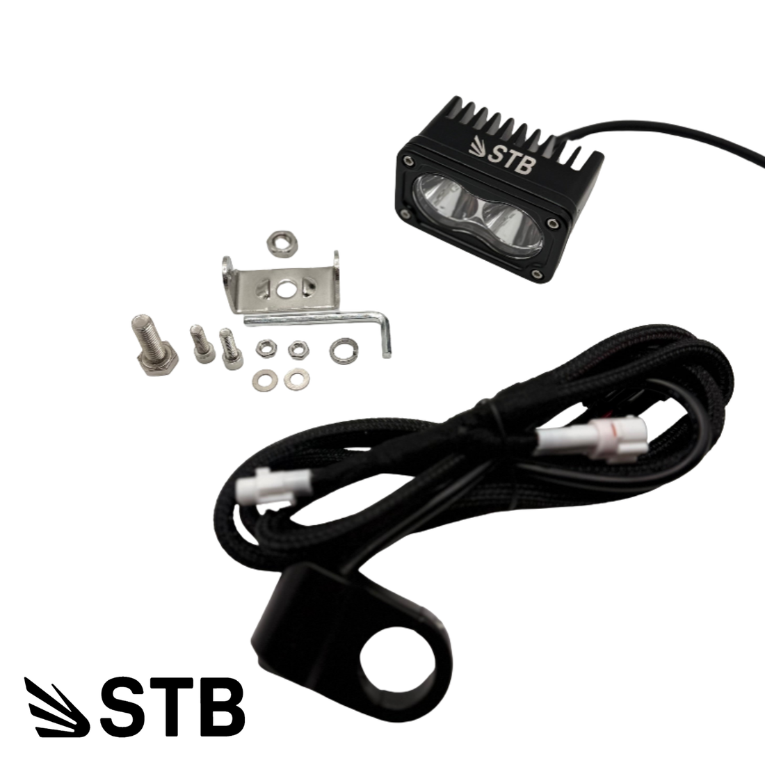 Light pod with its Y-split wiring harness, included in the kit