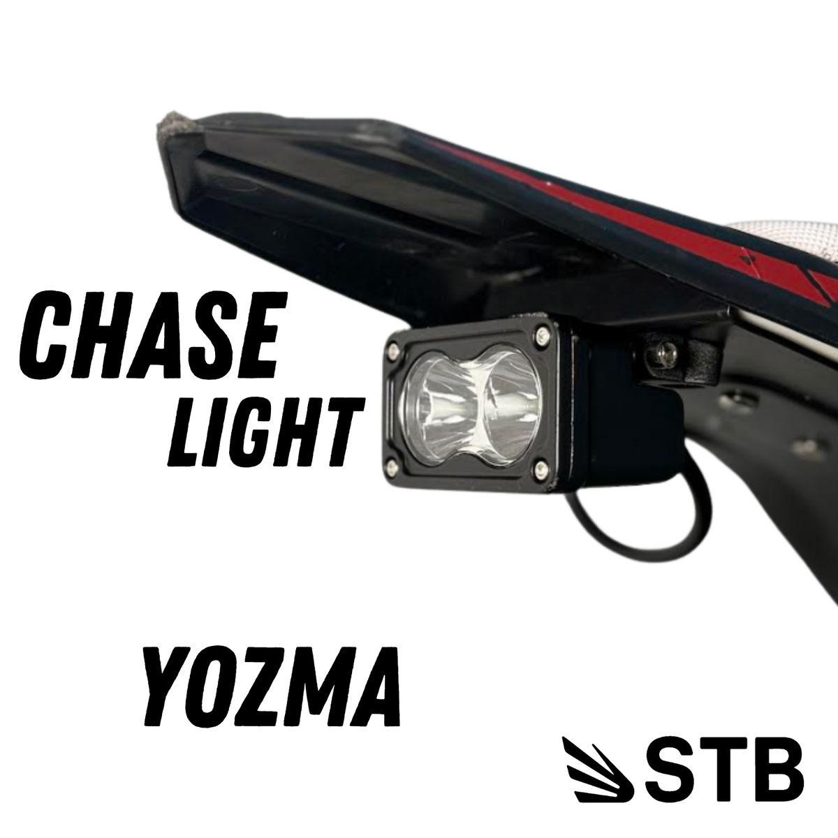 Blinding Yozma chase light installed on bike, right side view