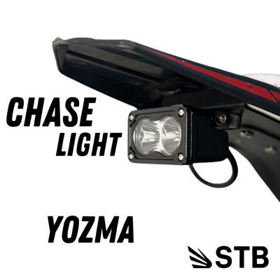 Blinding Yozma chase light installed on bike, right side view