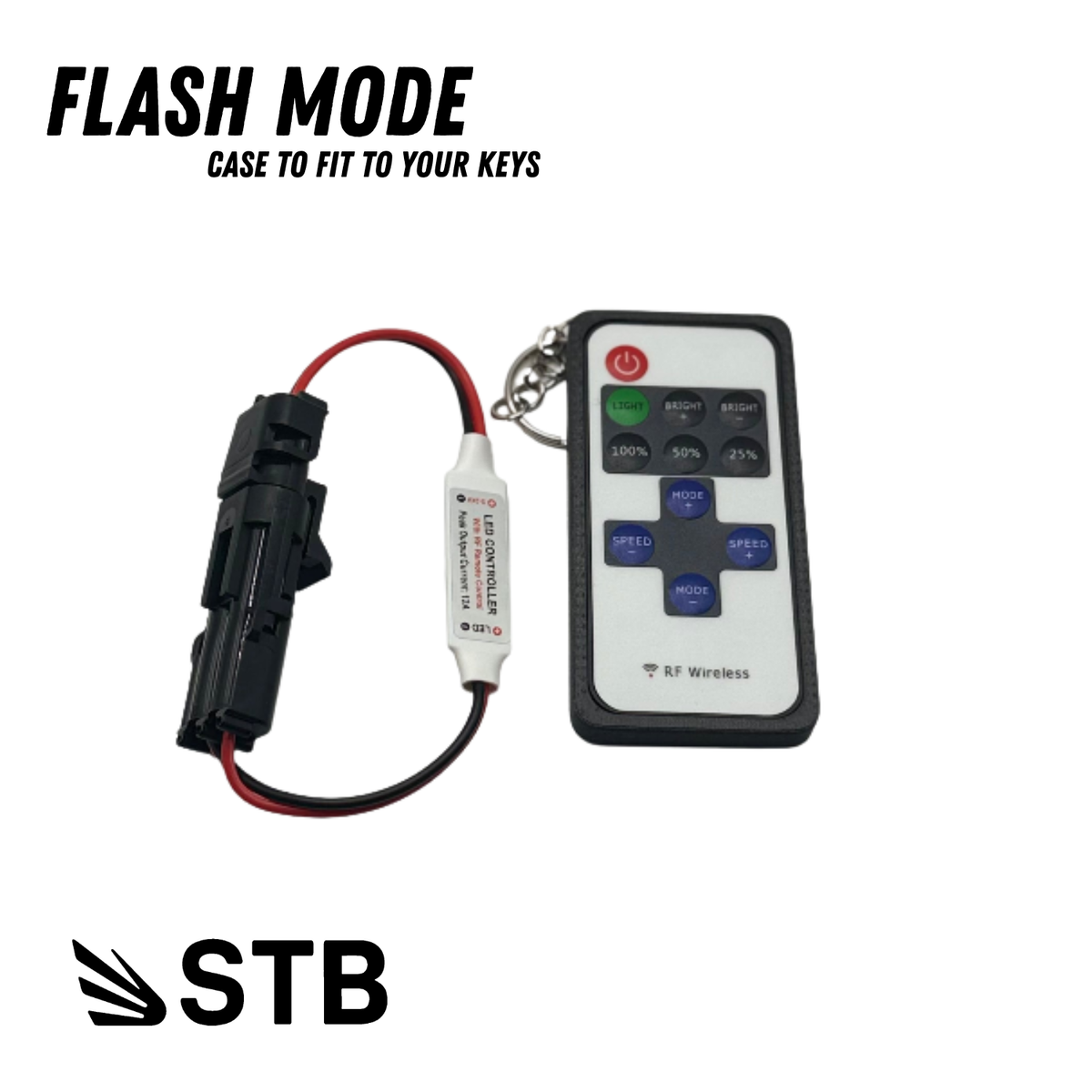 E-bike remote light controller with strobe module and key tag case
